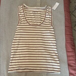 LOFT Women's Tank Top - Cream and Brown Stripes